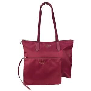 Kate Spade Burgundy Nylon Tote Bag With Pouch Large Shoulder Bag Travel
